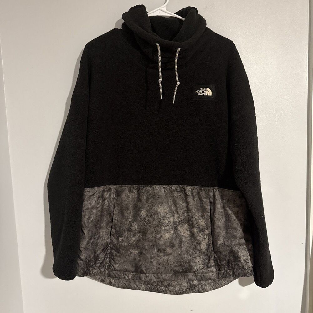 The North Face Riit Pullover Womens Size L Black Gray Fleece Cowl Neck